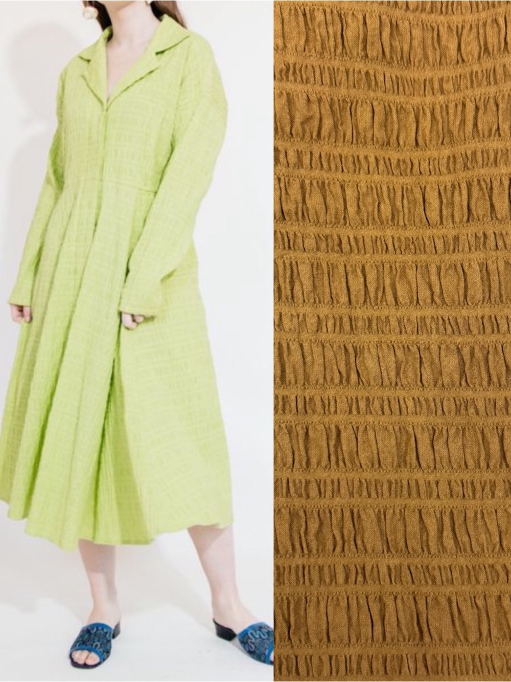 Nikki Chasin Reynolds Crinkle Collared Shirtdress Midi Dress Tan Butterscotch